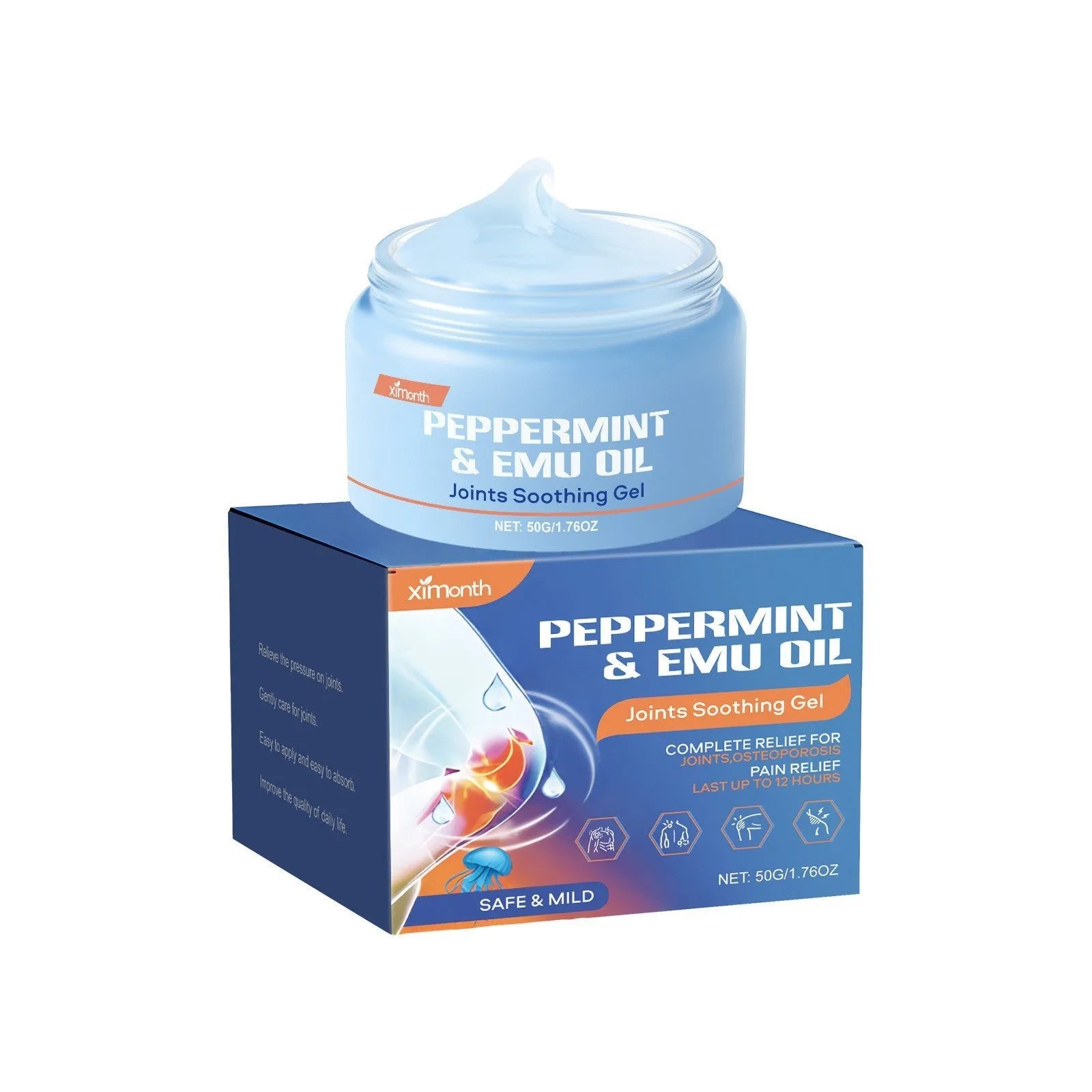 50g tube of transparent joint soothing gel with menthol and emu oil.