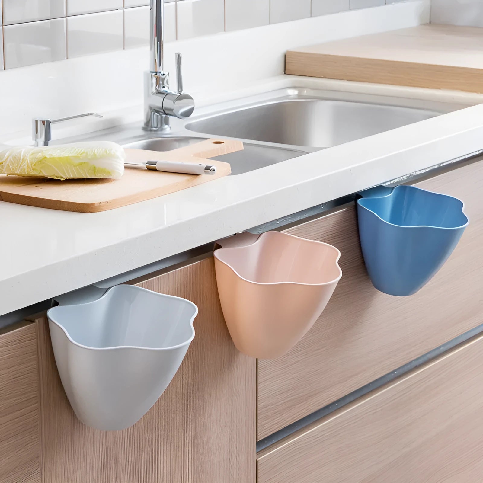 Compact PP plastic kitchen cabinet garbage bin in Nordic blue colour