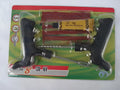 Vacuum tire repair tool kit with probe, pin, glue tube, and rubber strips in plastic case