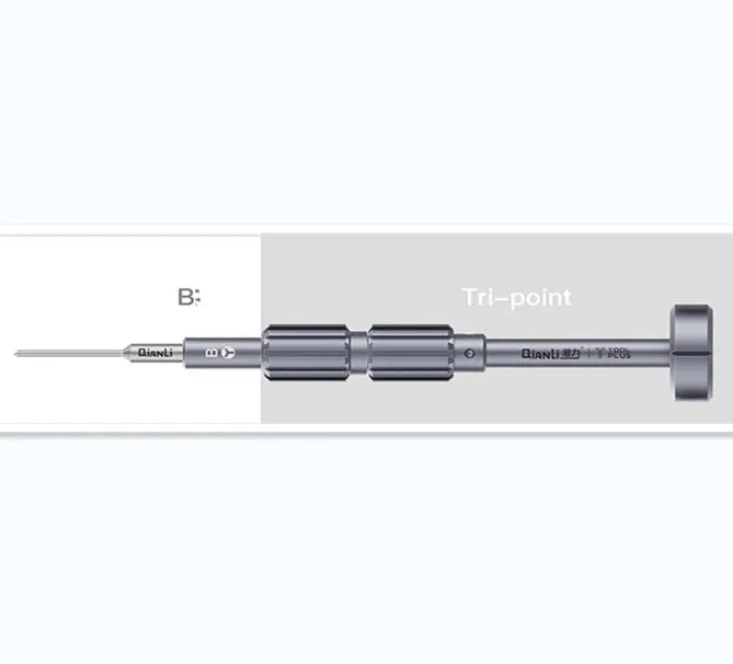 iPhone precision screwdriver with grenade-shaped aluminium handle and T2 cross triangle tail tip