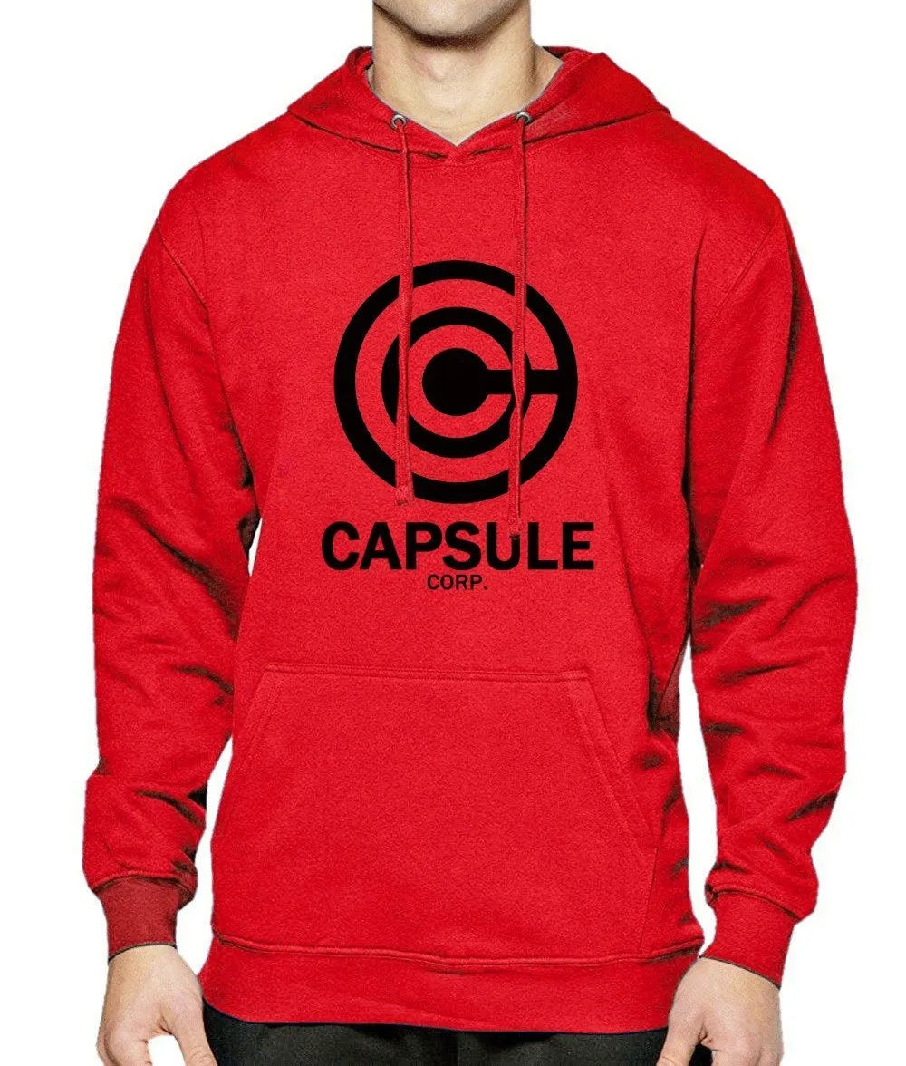 Capsule Corp men's hip hop hoodie with print pattern, turn-down collar, and hood in black white colourway