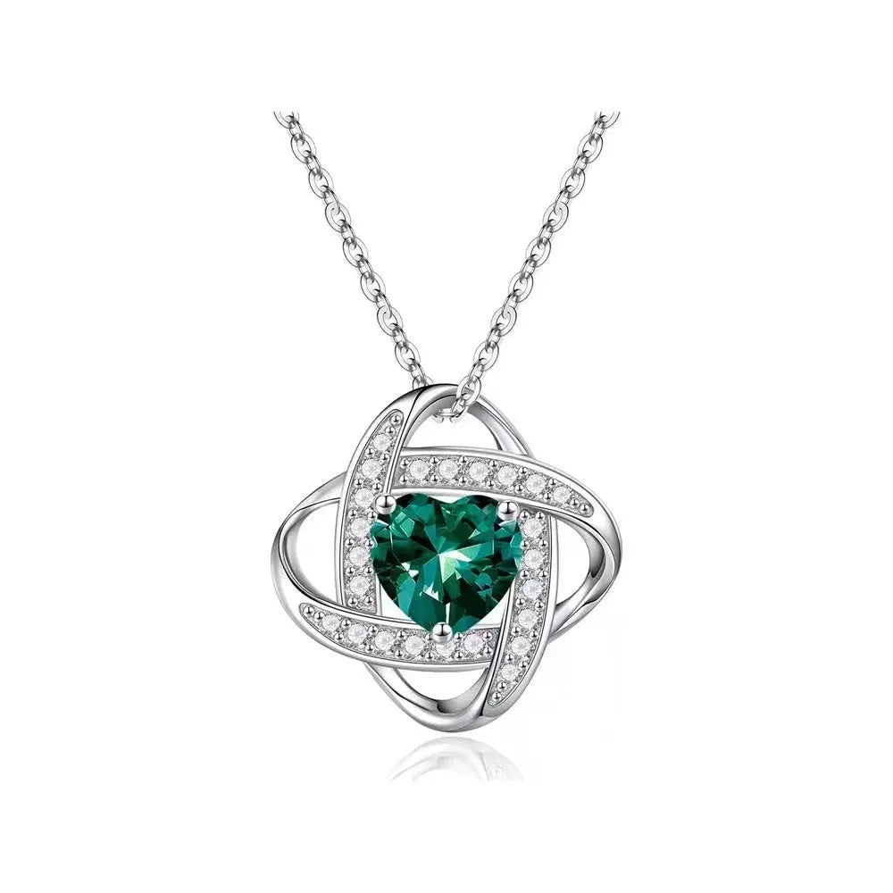 Women's copper heart necklace with electroplated finish in platinum dark blue, red, white, purple, and lvzuan diamond colours.