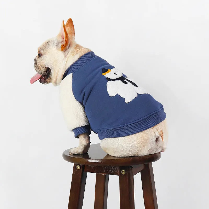 Dark blue fleece-lined winter dog jumper for large breeds sizes L to 4XL