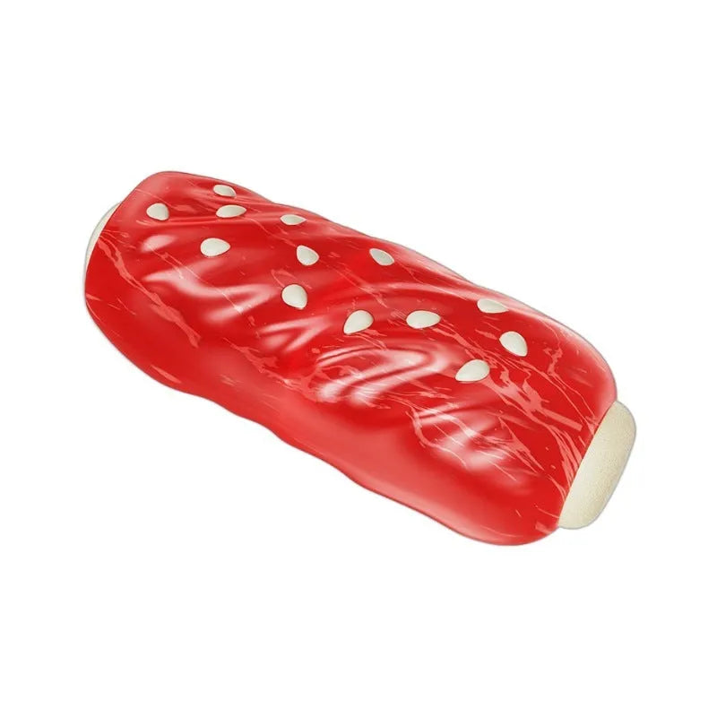 Blue and red plastic dog toy with toothbrush and molar rod textures for chewing and dental care.