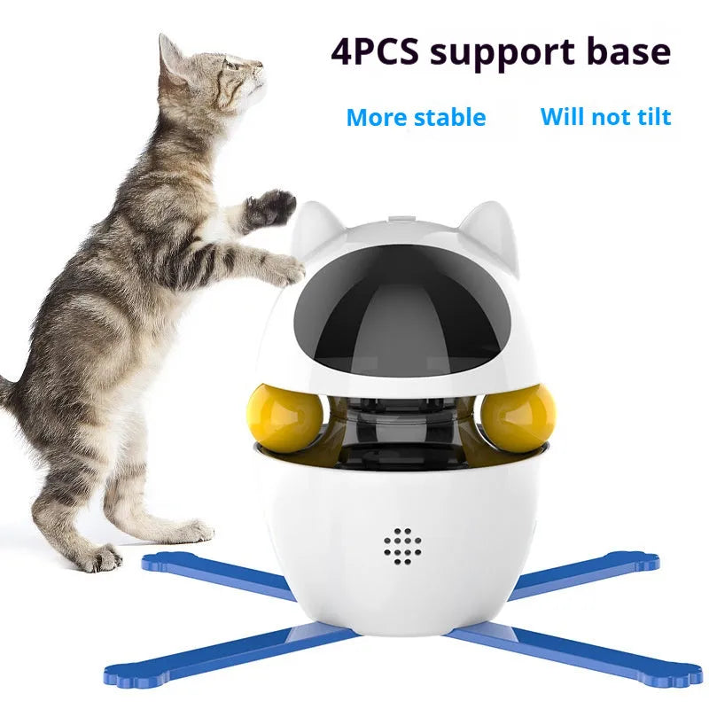 White automatic electronic cat toy with elastic rope and funny stick attachment for indoor feline play