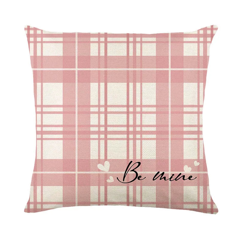 Square red plaid heart printed pillow cover for Valentine's Day on a 45x45 cm cushion.