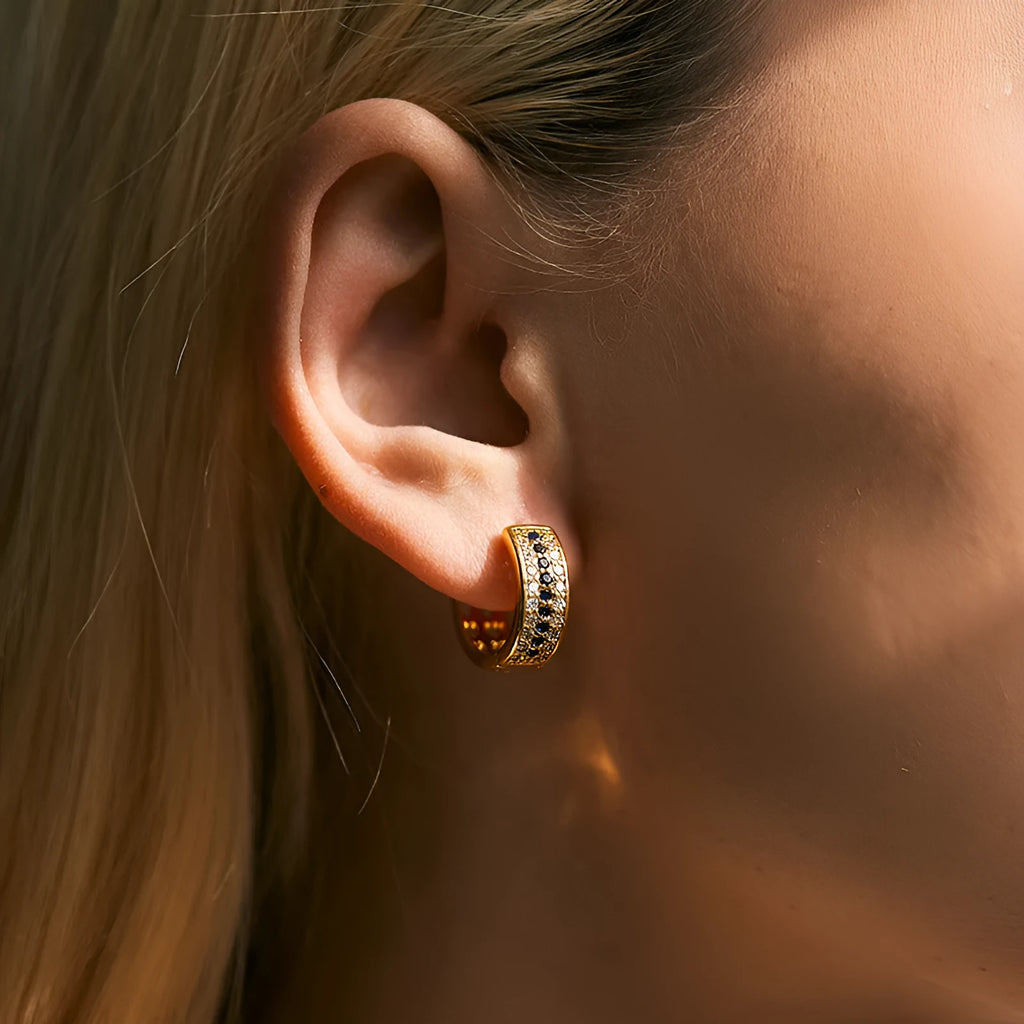 Round geometric women's earrings in electroplated copper with 18K gold tone KE1268 colour