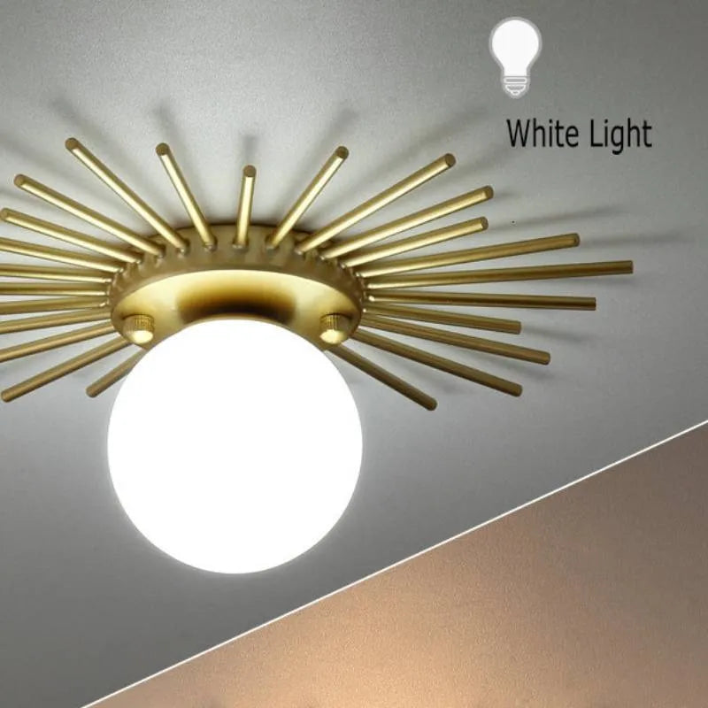 Iron ceiling lamp with LED light source, 25cm diameter, warm light option for corridor