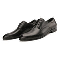Men's black cow leather derby shoes with pointed toe and rubber soles for business wear