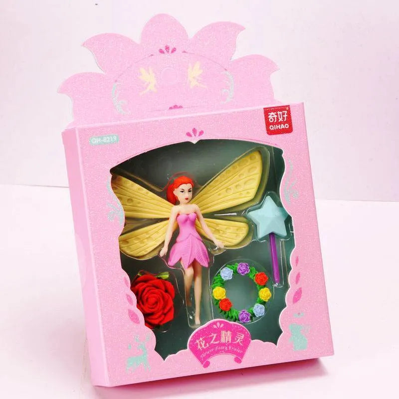 Flower Fairy 12-piece TPR moulding eraser set in Flower Fairy and Mermaid colours for pencil modification