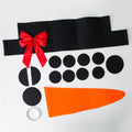 DIY Christmas snowman decoration set with 16 non-woven pieces including hat, bow, and body rounds, in OPP bag packaging