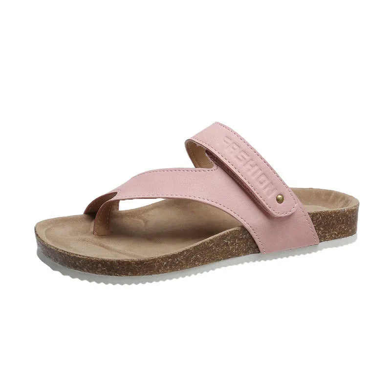 Flat toe ring thick-soled flip-flops in a solid colour with a foam sole and imitation leather lining.