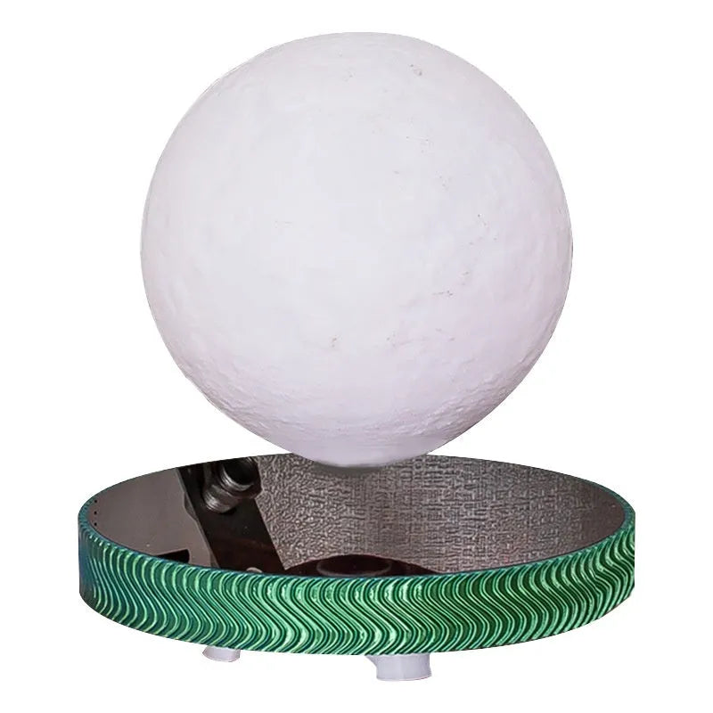Magnetic suspension moon night lamp with 3D printed modern design on shelf
