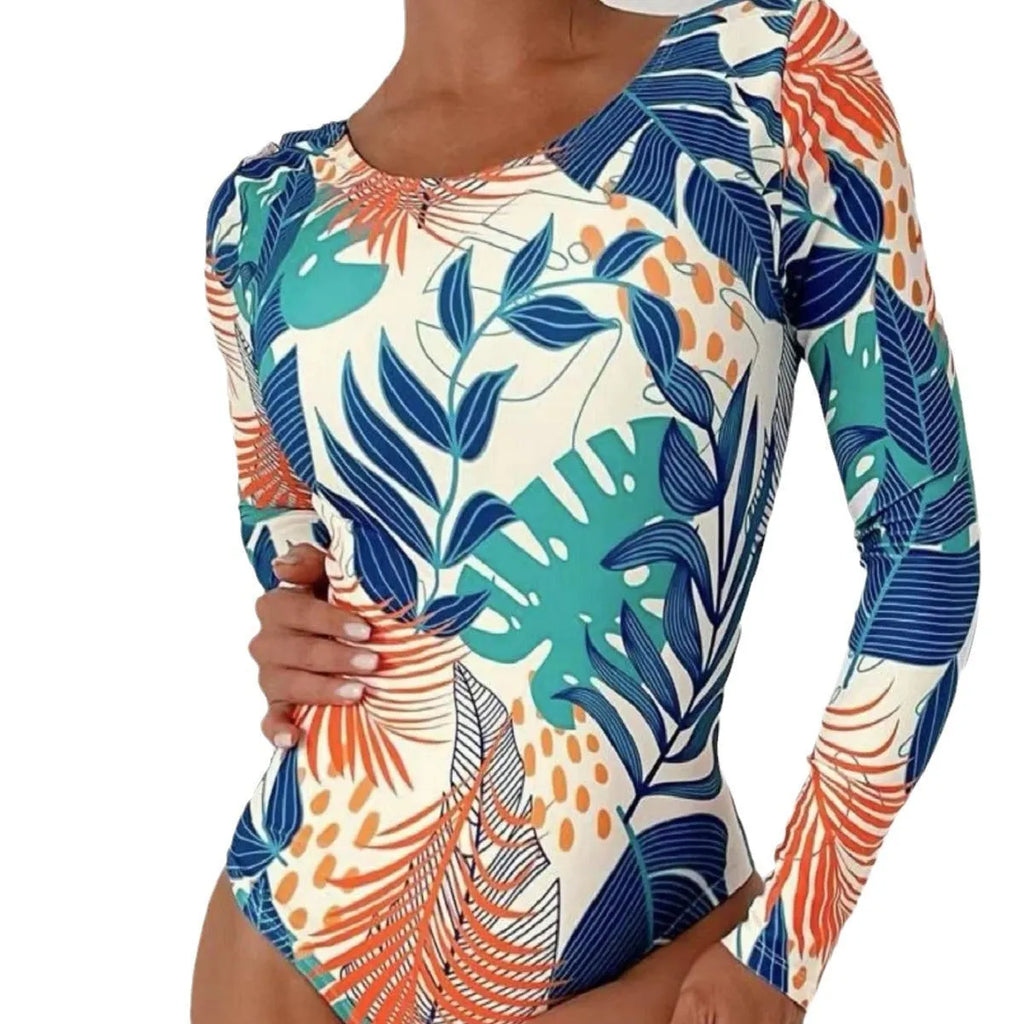 Women's printed floral one-piece swimsuit with split backless design in blue colour