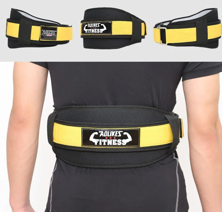 Nylon fitness weightlifting waistband in black, red or yellow colours available in L, M and XL sizes