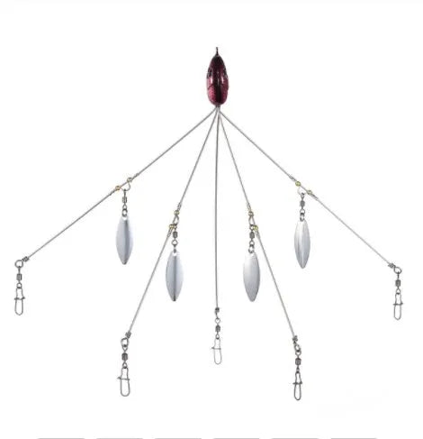 Bassdash umbrella fishing lure rig with 5 swivels and rotating metal sequins