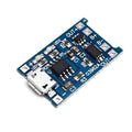 Small blue lithium battery charging and protection circuit board measuring 26mm by 17mm.
