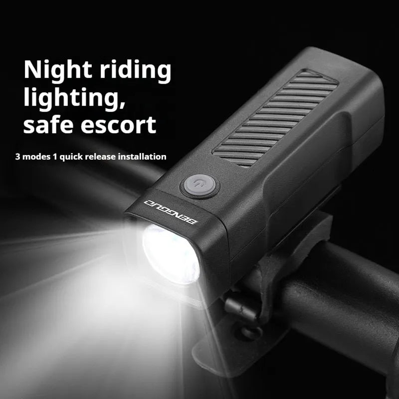USB rechargeable bicycle headlight with 100 lumen LED and quick release strap bracket