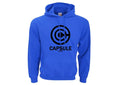 Capsule Corp men's hip hop hoodie with print pattern, turn-down collar, and hood in black white colourway