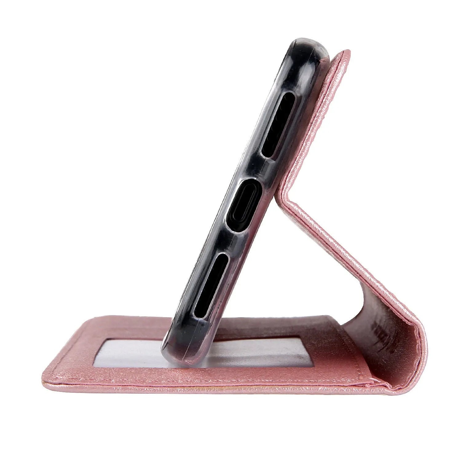 PU leather flip phone case with card slots for iPhone, shown in various colours.
