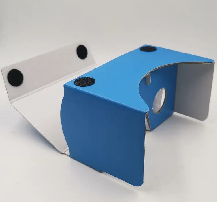 VR cardboard glasses for smartphones with rubber head strap in pink and white colours