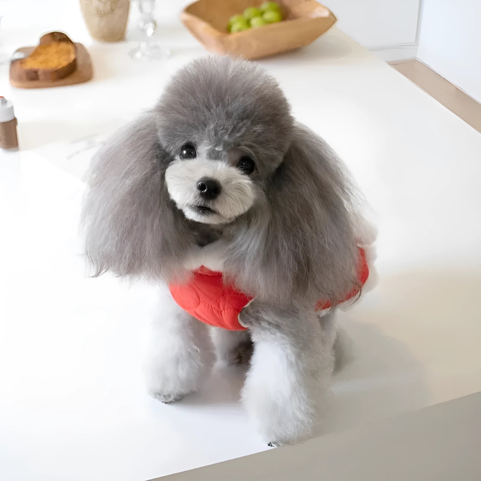 Red cotton dog jumper with Chinese knot design for festive pet clothing