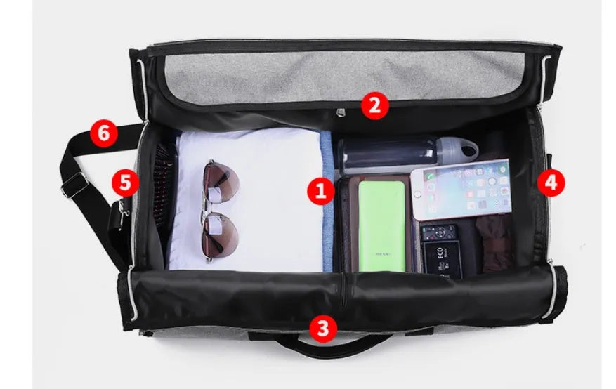 Medium cylindrical travel bag in Oxford cloth, shown in black, with a zipper opening.