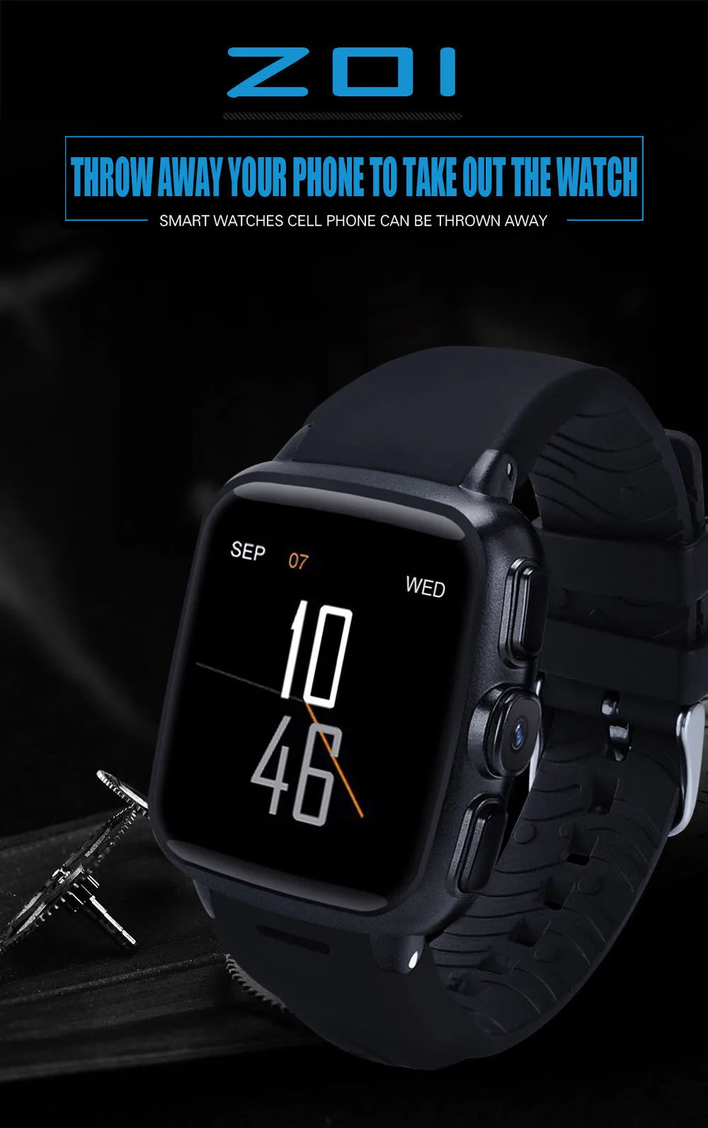 Z01smart watch with 1.54 inch touchscreen showing Android notifications