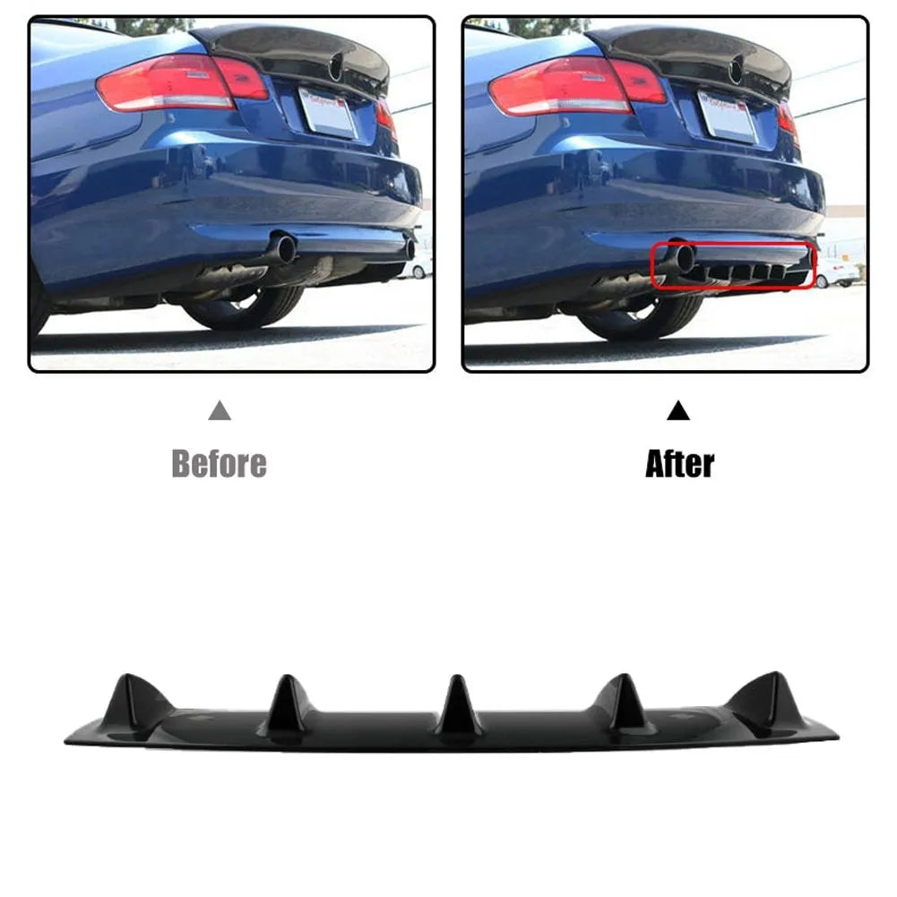 Black polyurethane and ABS car rear bumper diffuser with 5 shark fin spoiler design