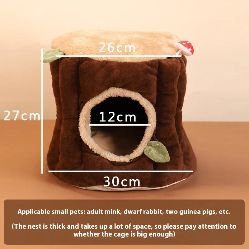 Brown cloth hanging rabbit nest with enclosed design for winter warmth
