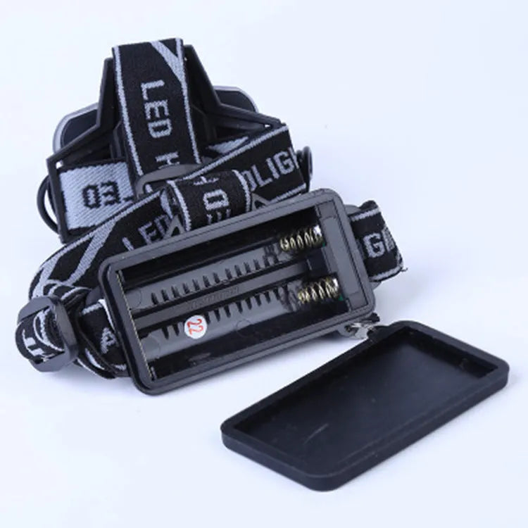 Outdoor head-mounted camping light with LED beam and adjustable head strap