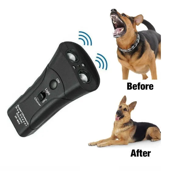 Multi-function ultrasonic dog chaser flashlight ABS black 14cm length with switch and button