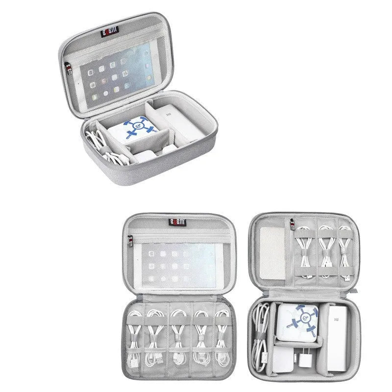 Black and Grey EVA digital storage bag for organising headphones and cables.