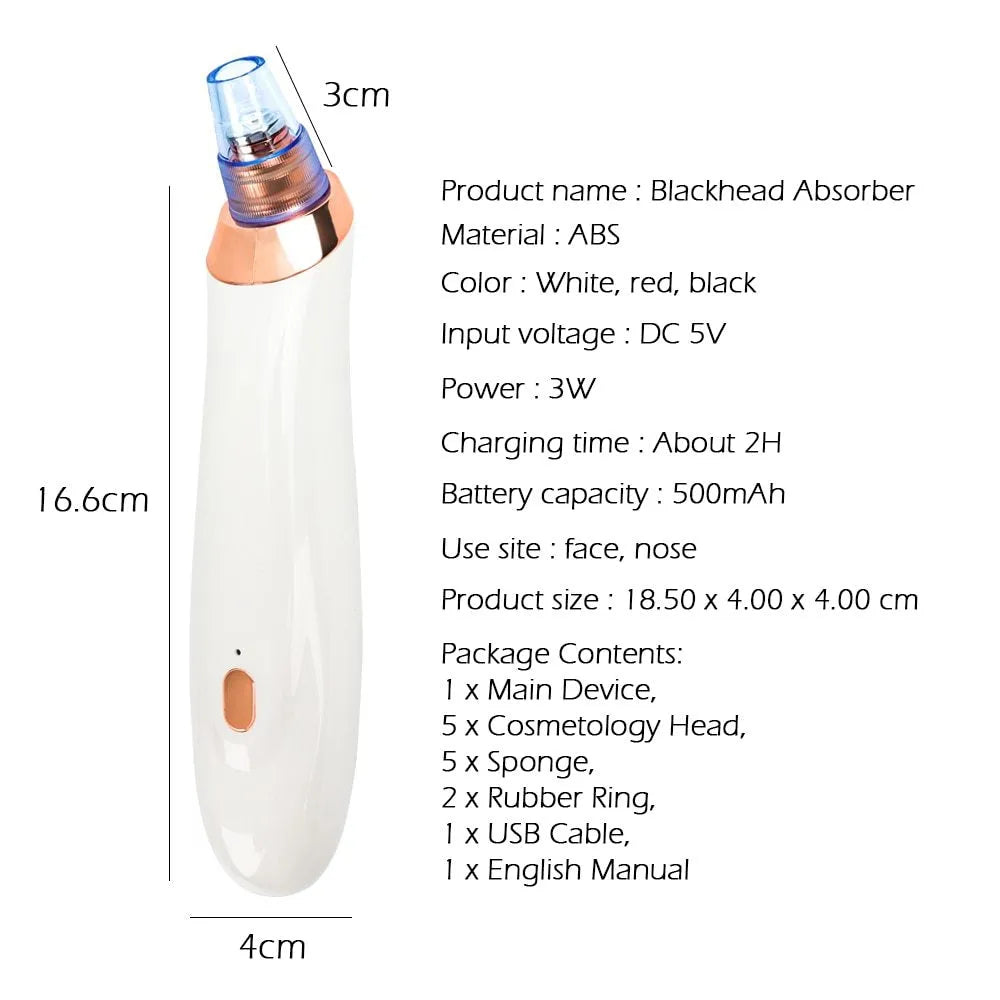 Electric blackhead remover pore cleaner device with multiple nozzle attachments