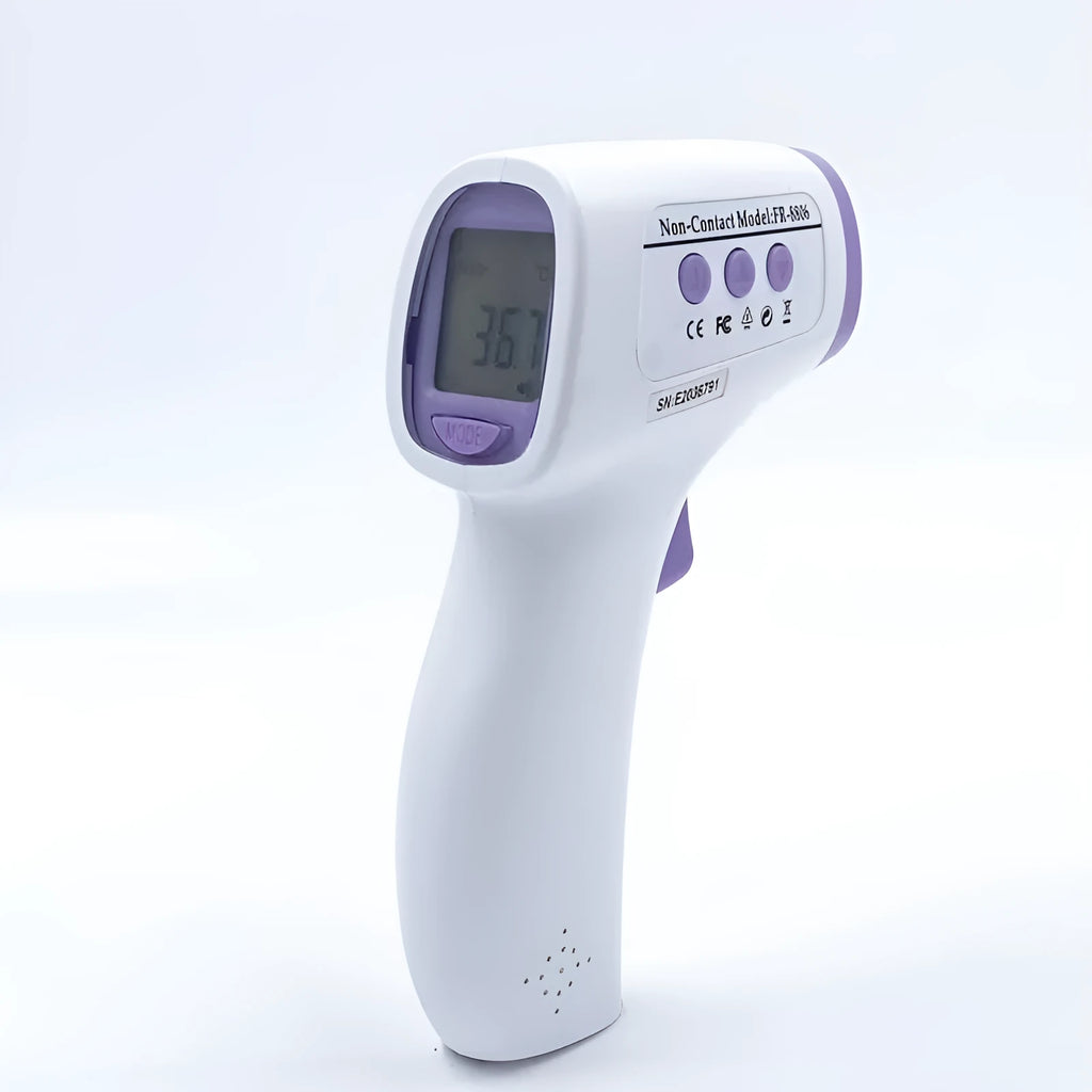 White digital thermometer with non-contact infrared temperature measurement and one-button operation