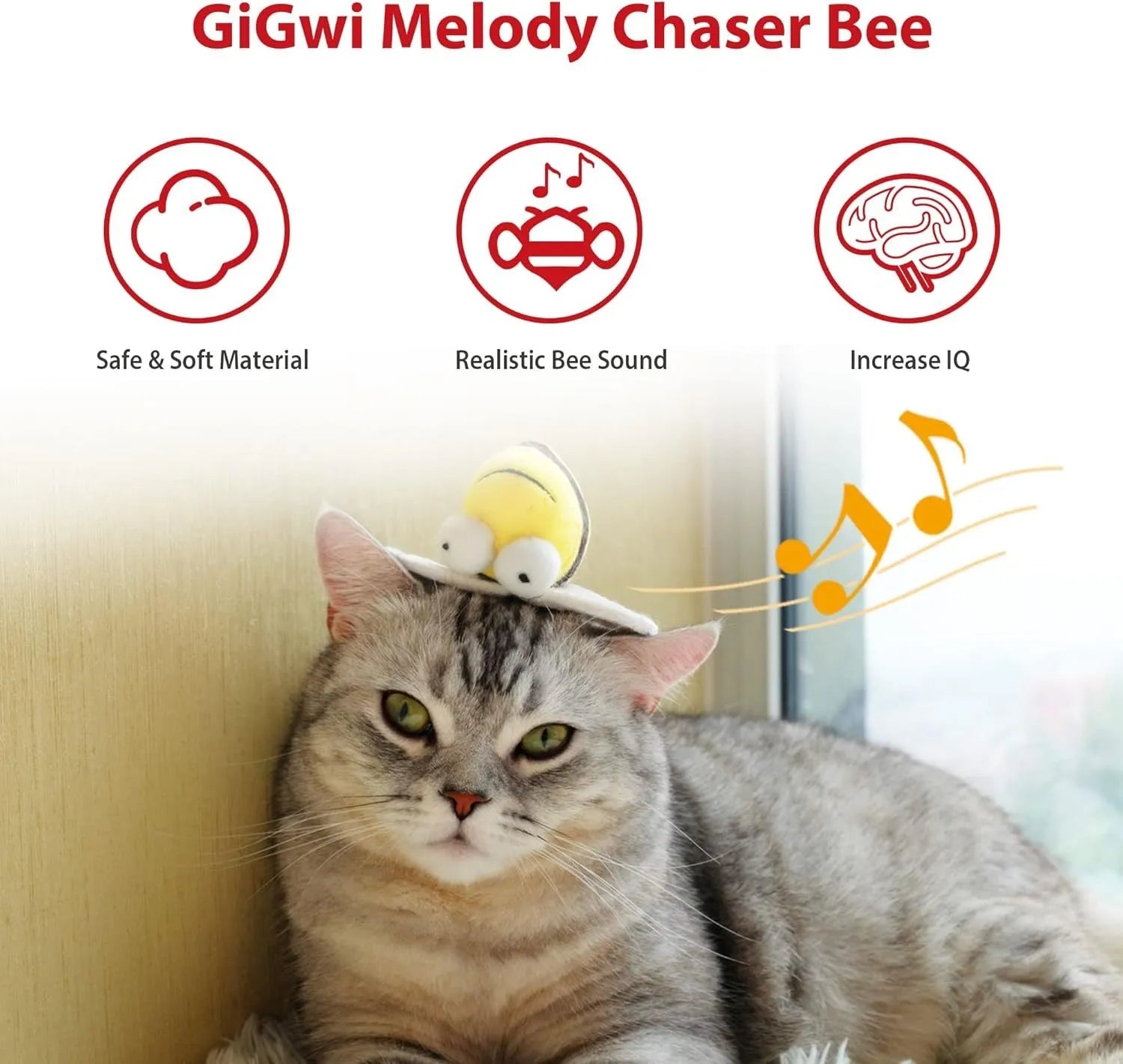 Yellow bee-shaped electronic cat toy with motion-activated squeaking for interactive play