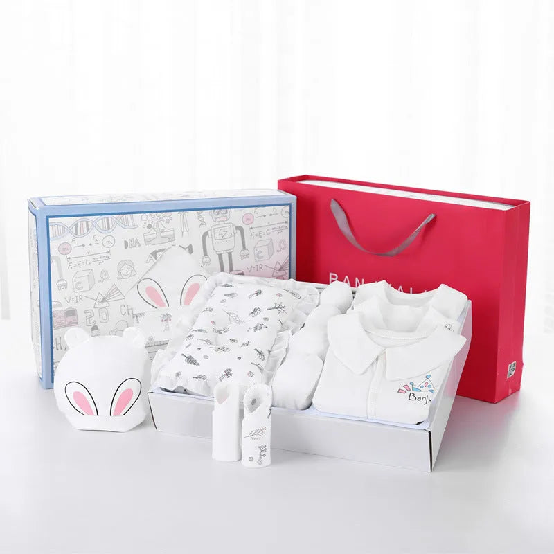 24-piece newborn gift box set with 100% cotton blue pink white baby clothes in 43x30cm box