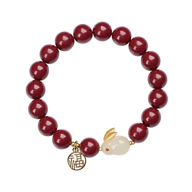 Purple gold sand cinnabar jade hare bracelet retro style unisex jewellery