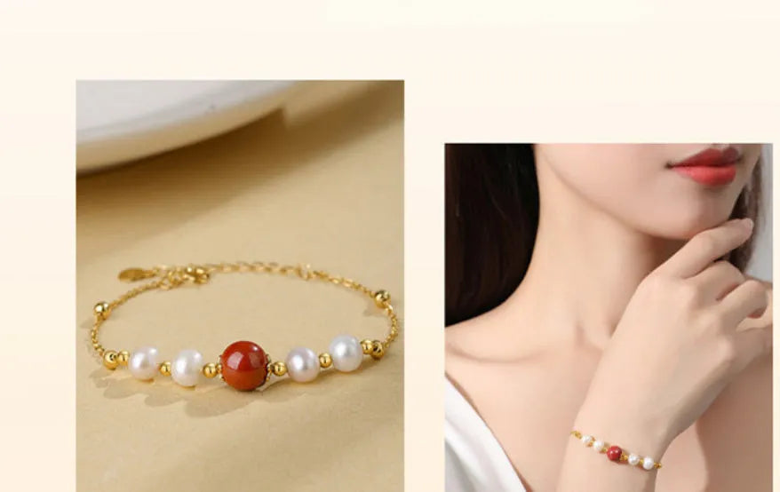 Yellow cinnabar charm on a silver 925 adjustable bracelet chain for women