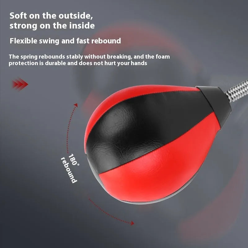 Pear-shaped hanging boxing speed ball with suction cup mount in red and black colour option