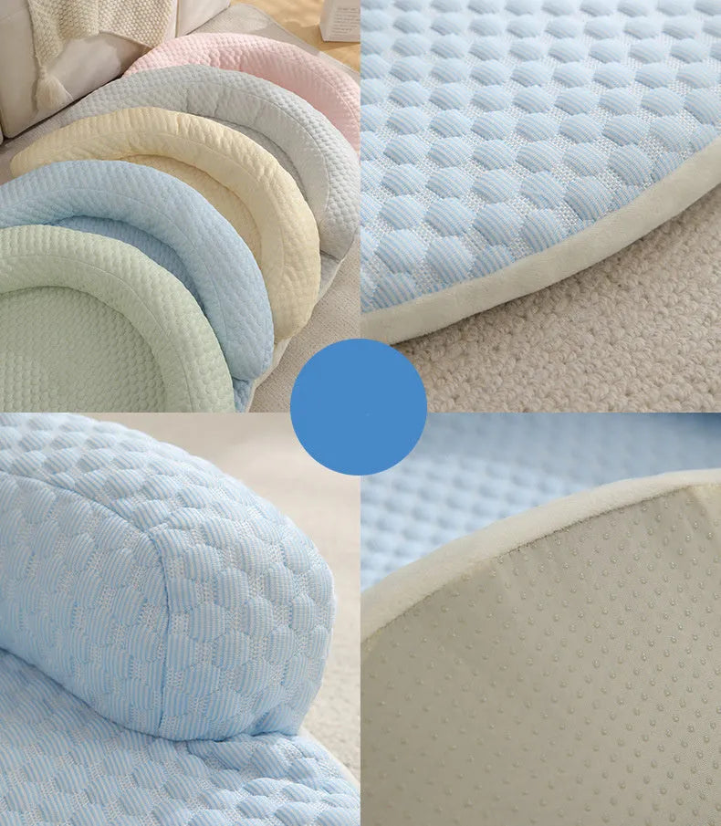 Cotton cooling dog bed mat in blue, available in sizes 50cm to 110cm