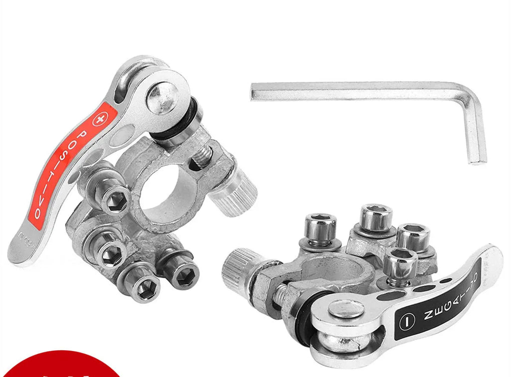 Brass pile head battery quick release clamp pair pure copper tin plated positive 17.5mm negative 15.9mm