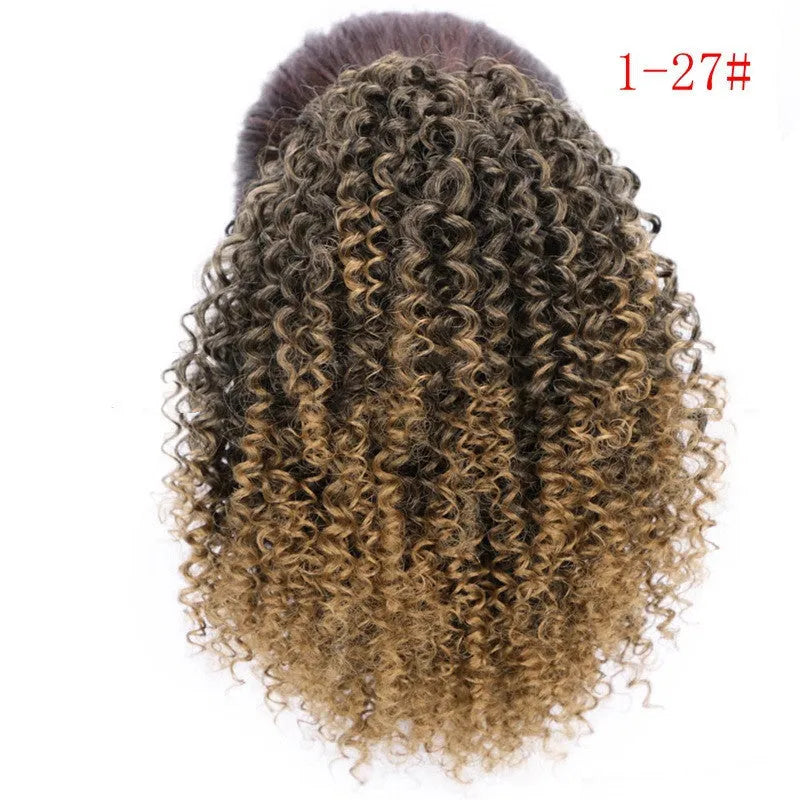 Women's African drawstring stretch small curly wig in 8 inch length, chemical fibre, colour 1b black
