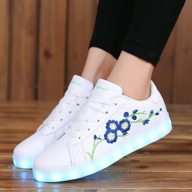 Ladies' sneakers in white blue green with space PU upper and transparent TPR sole, size 37