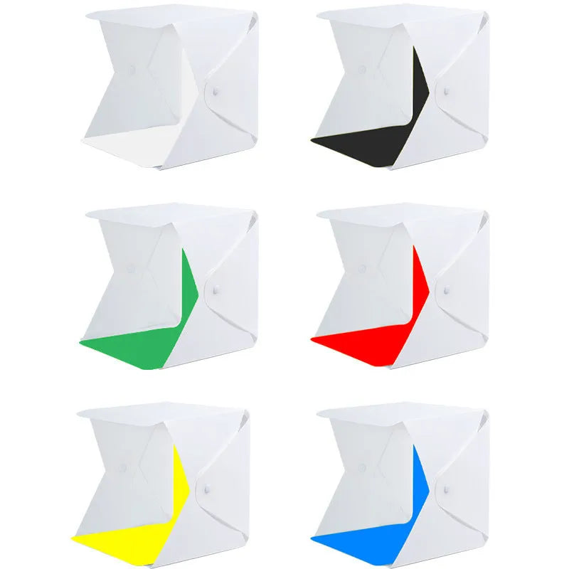 40cm folding studio LED fill light softbox with adjustable colour temperature and six coloured background cloths