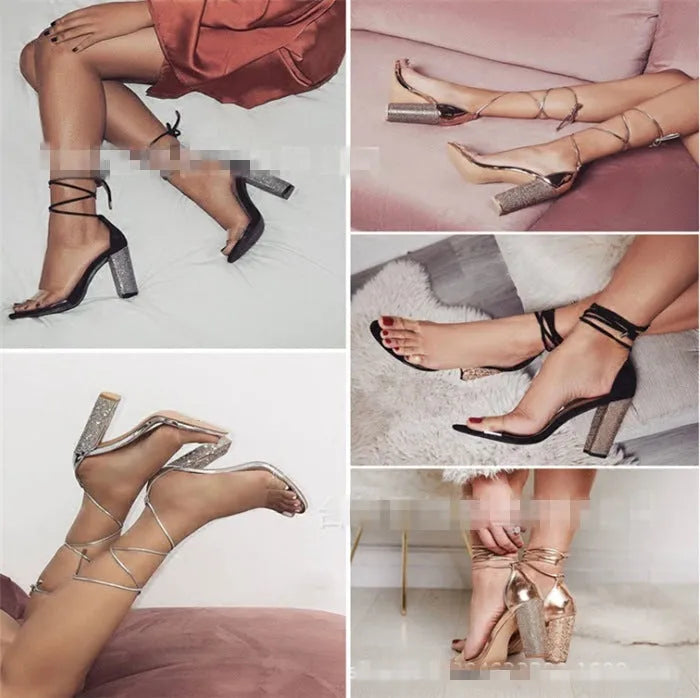 Black and gold plastic high heels with pointed toe and stiletto heel