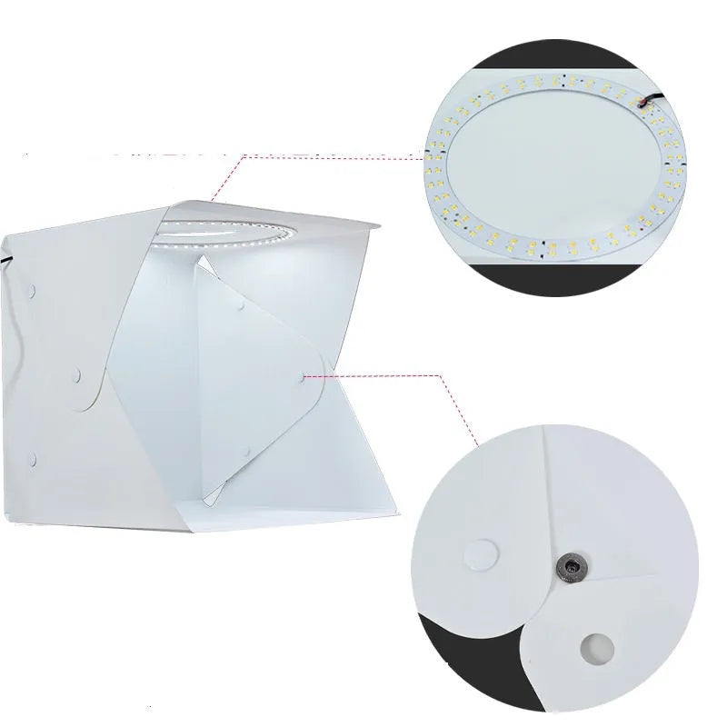 40cm folding studio LED fill light softbox with adjustable colour temperature and six coloured background cloths