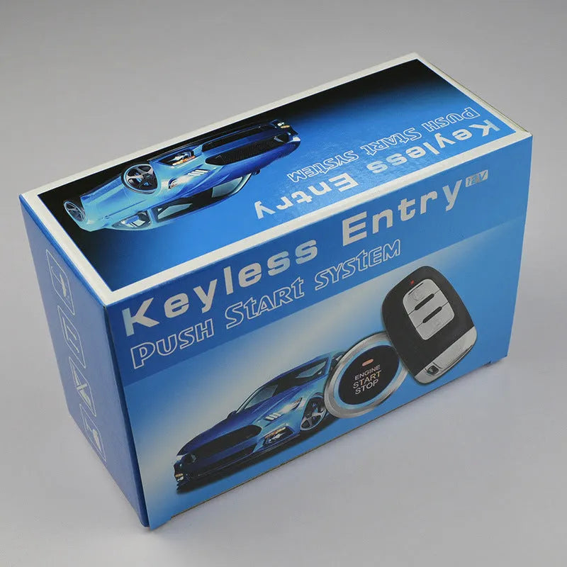 12V universal car one-key start system in black, with remote start and anti-theft alarm functions