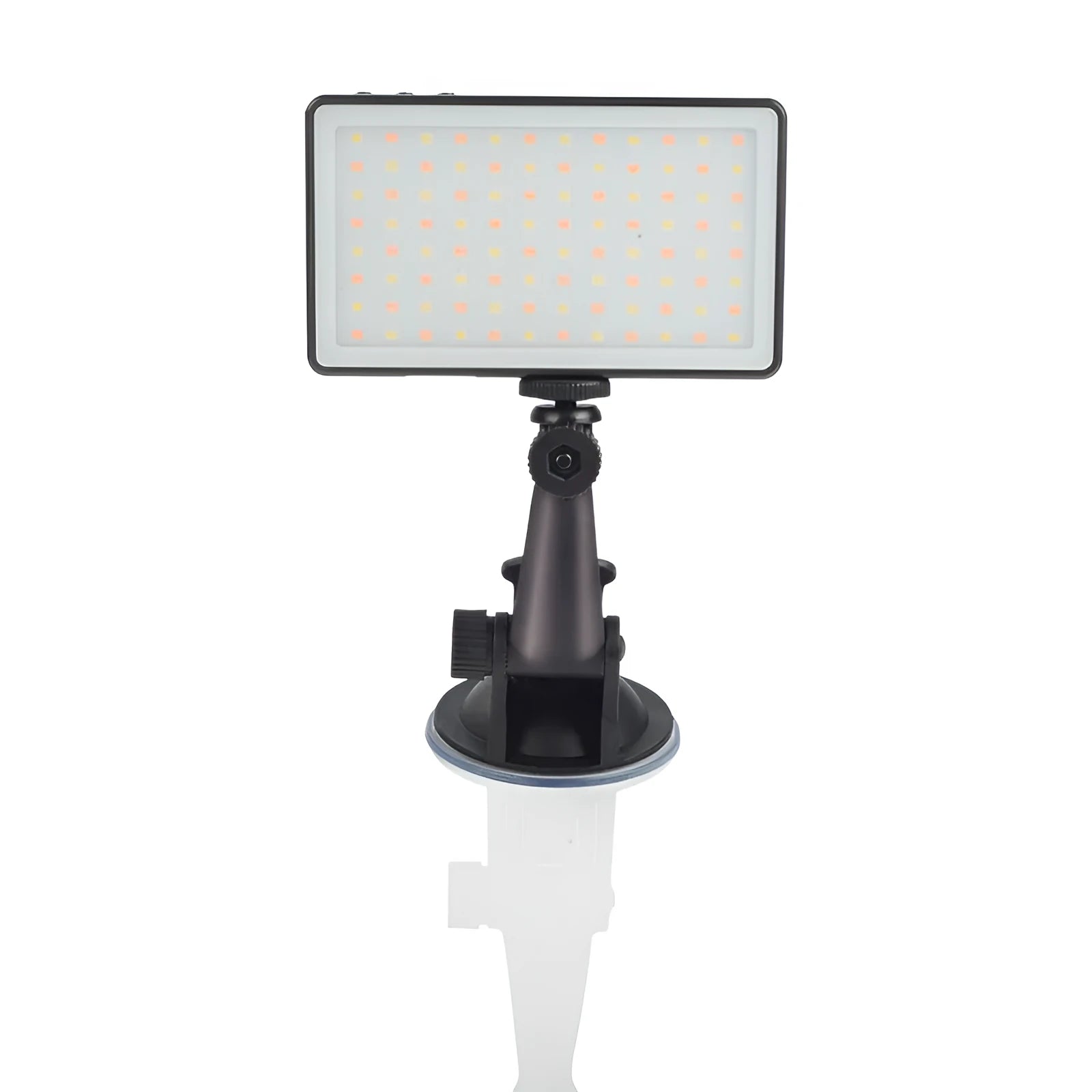 Black aluminium USB rechargeable LED video light for laptop with LCD screen and 1/4 inch mount.
