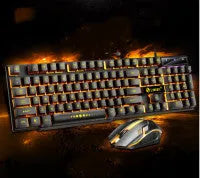 Limei GTX300 white and black gaming keyboard and mouse set with RGB backlight on a desk.